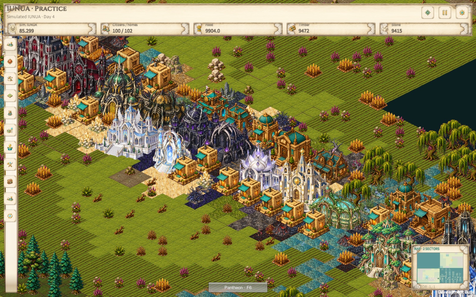 IUNUA Unity client showing highland terrain and the resource ribbon